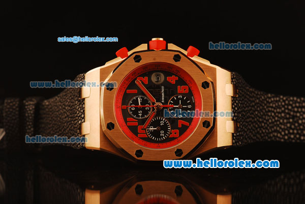 Audemars Piguet Royal Oak Offshore Marcus 1:1 Original Swiss Valjoux 7750 Automatic Rose Gold Case with Black Grid Dial and Alligator Strap - Limited Eddition - Click Image to Close
